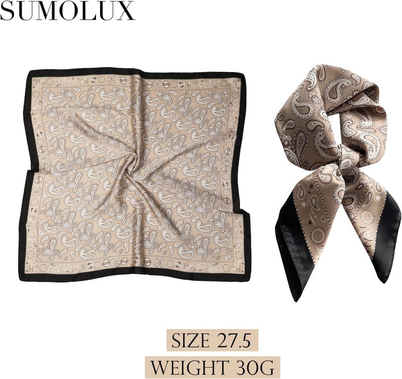 Sumolux Head Hair Scarf for Women Like Satin Silk Scarf Bandana Hair Wrapping Night Large Square Scarves 27.5" - Image 2